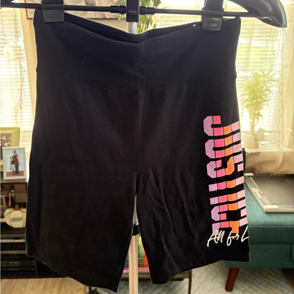 🖤 Justice Girls XL Bike Shorts – Black “All for Love” Ombre Logo | Size 14/16